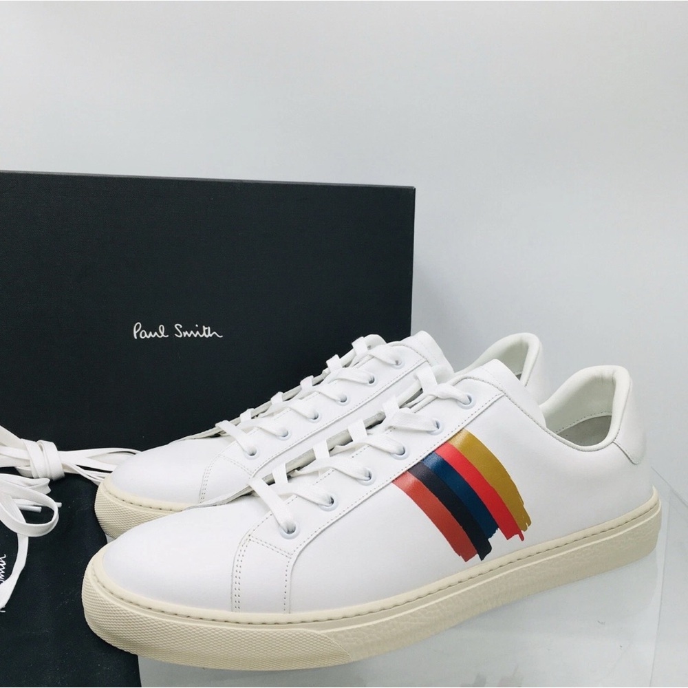 Paul Smith Hansen White Sneakers with Vibrant Stripes Size 12 M